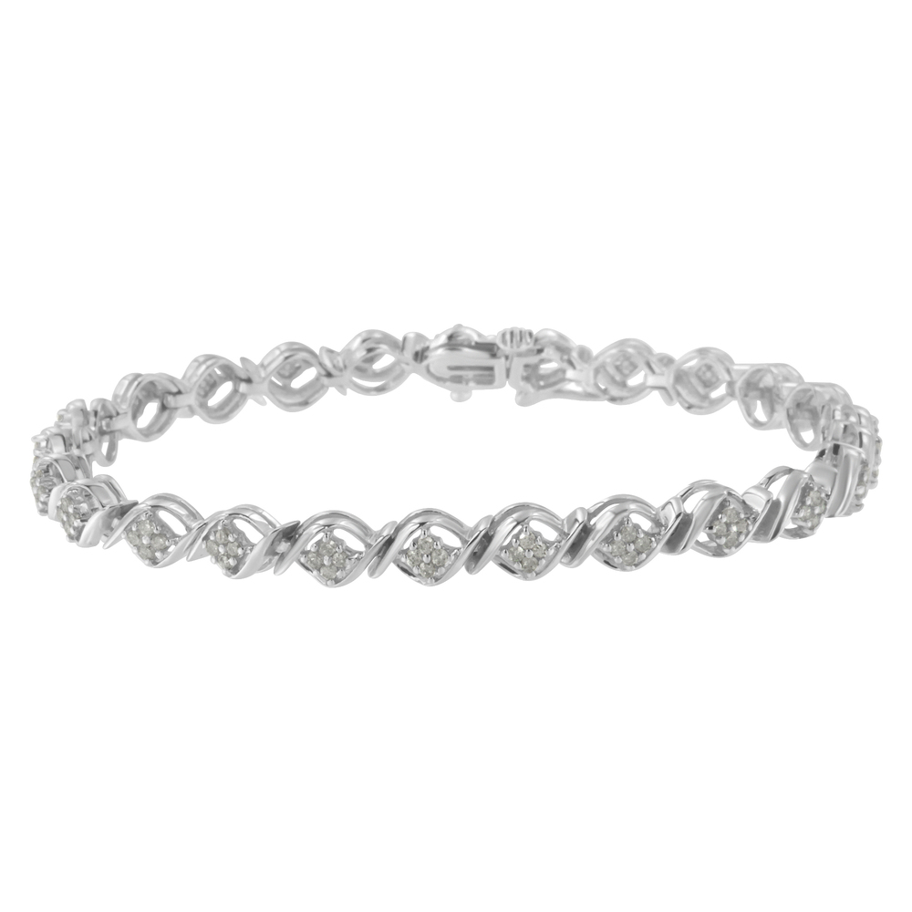 Sterling Silver Diamond Cluster Link Bracelet (1 cttw, I-J Color, I2-I3